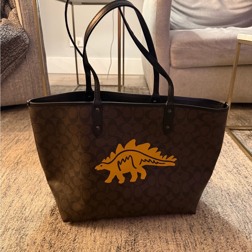 Coach Reversible Tote Bag with Yellow Dinosaur Design - Picture 3 of 12